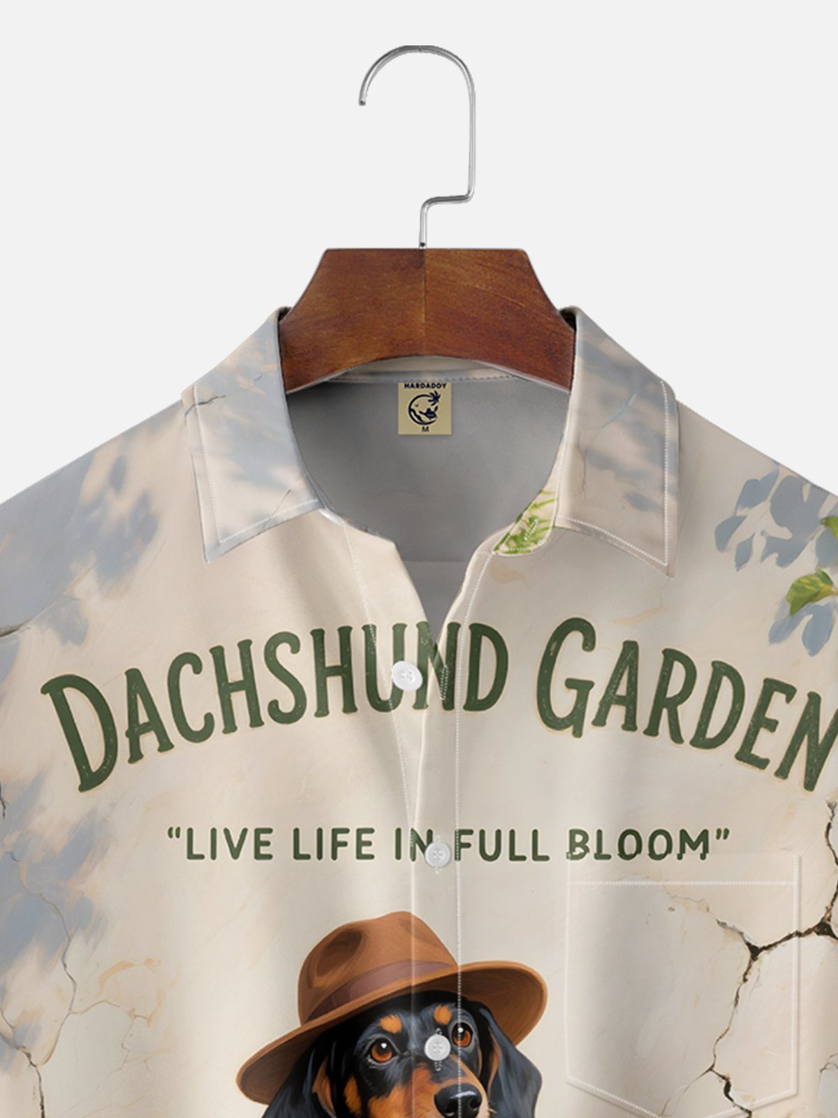 Moisture-wicking Dachshund Garden Chest Pocket Hawaiian Shirt
