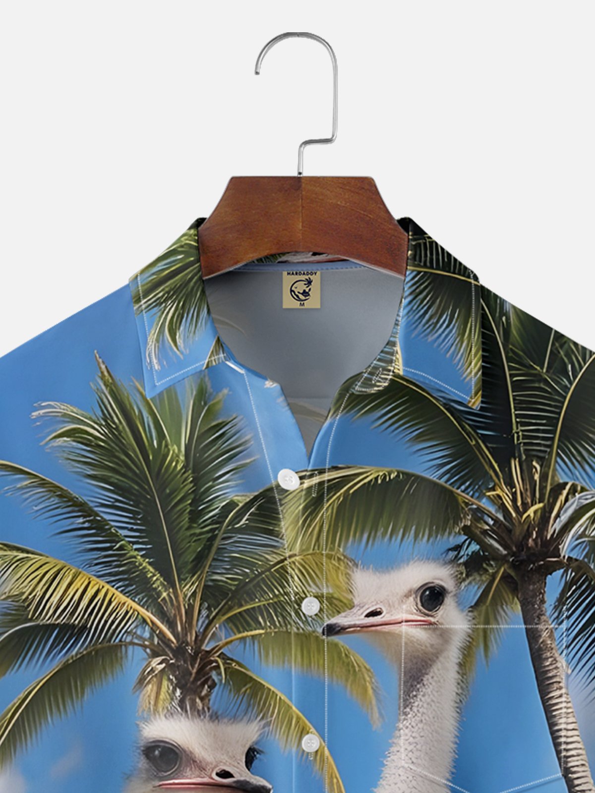 Moisture-wicking Palm Tree Ostrich Chest Pocket Hawaiian Shirt