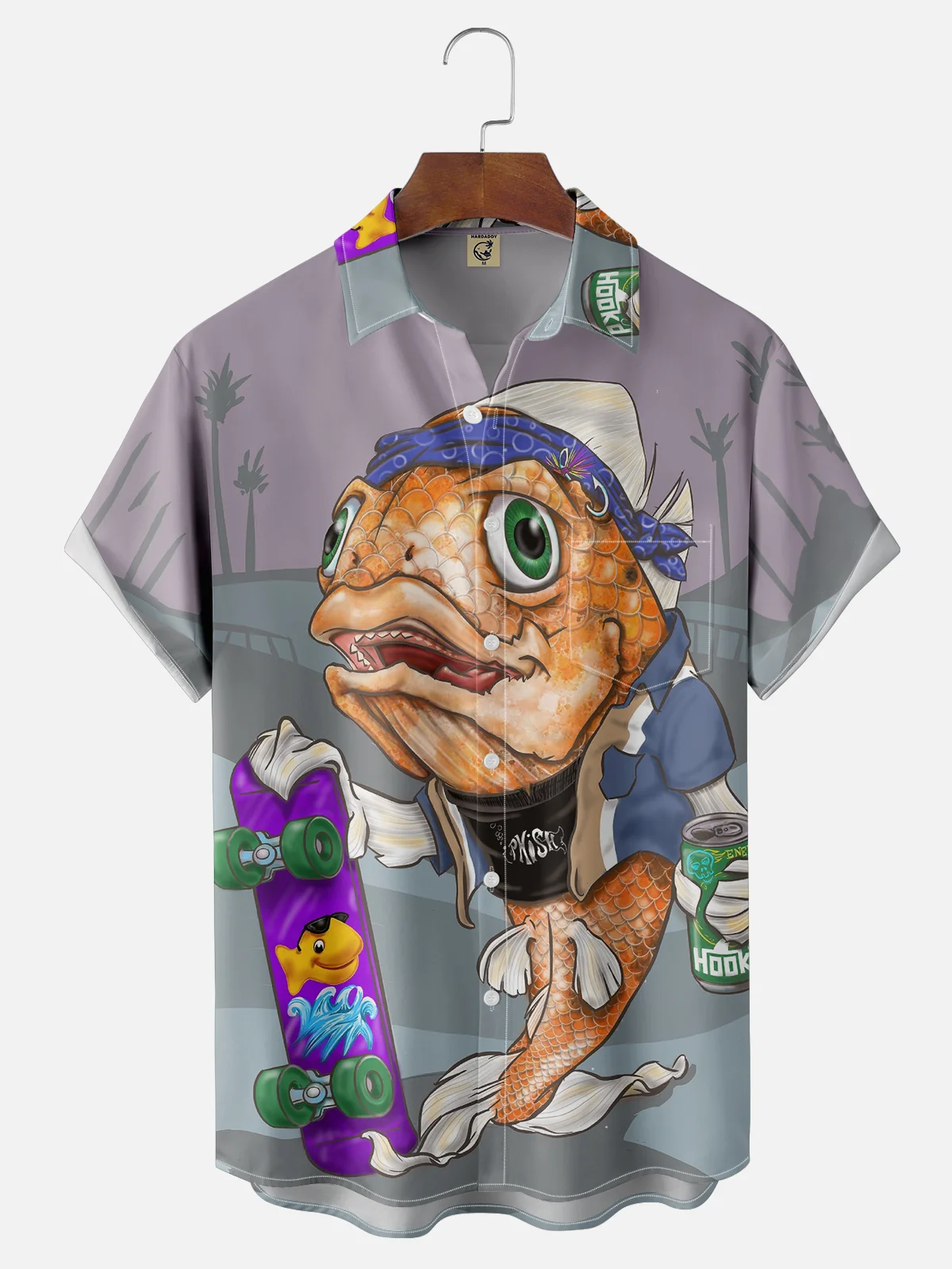 Hardaddy X Artist John Nelson Moisture-wicking Skateboard Fish Chest Pocket Hawaiian Shirt