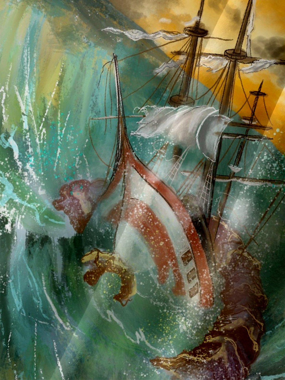 Hardaddy X Artist John Nelson Moisture-wicking Seahorse Sailing Boat Chest Pocket Hawaiian Shirt