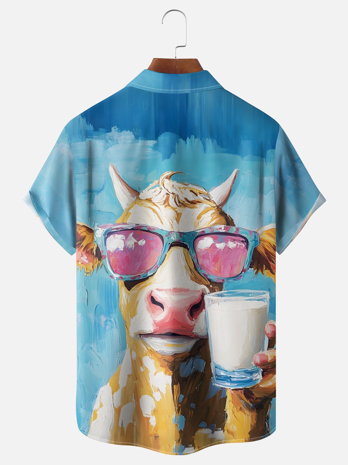Moisture-wicking Cow Milk Chest Pocket Hawaiian Shirt