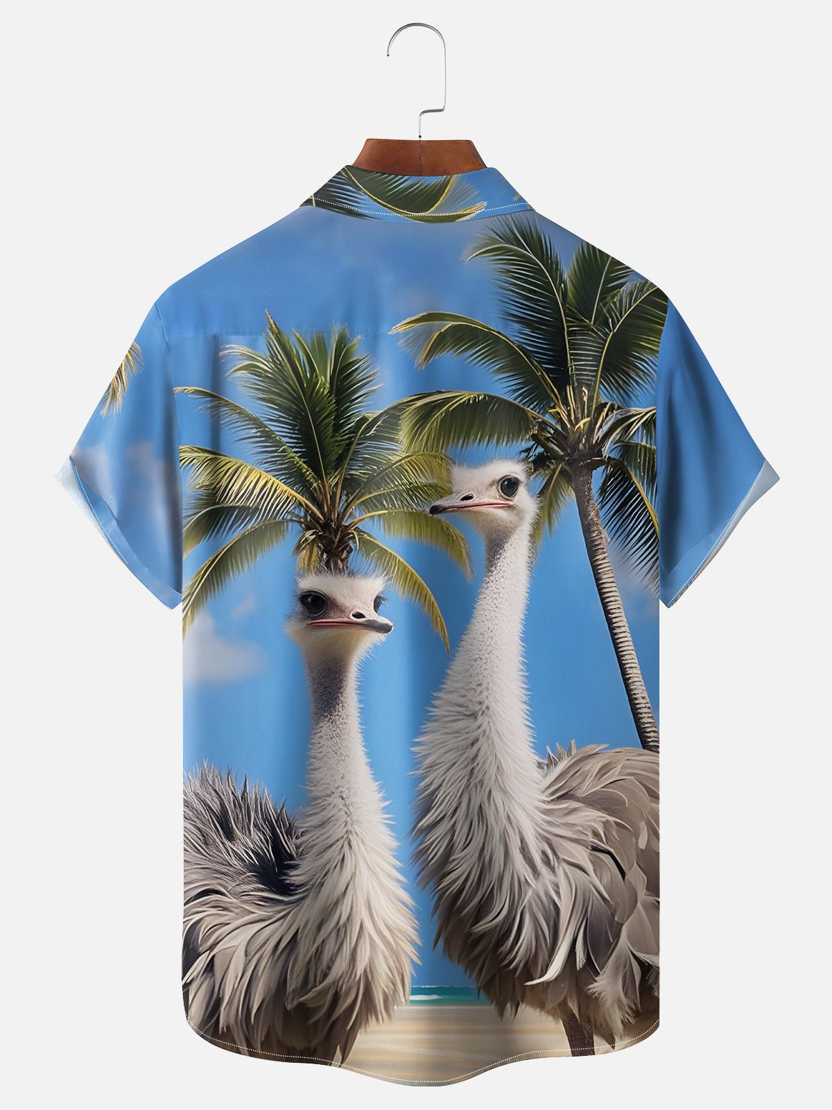 Moisture-wicking Palm Tree Ostrich Chest Pocket Hawaiian Shirt
