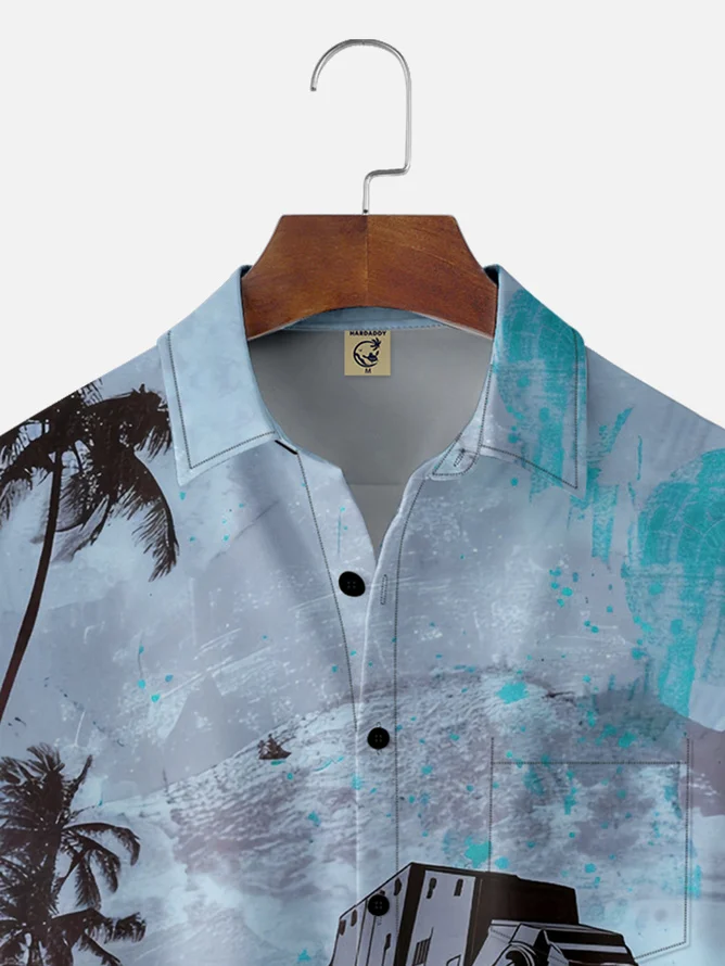 Tall Size Moisture-wicking Star Robot Chest Pocket Hawaiian Shirt