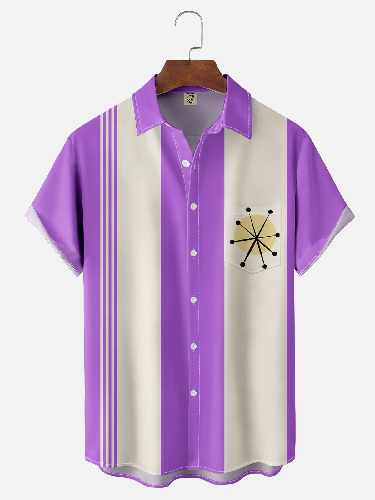 Hardaddy Mid Century Geometric Patterns Chest Pocket Short Sleeve Bowling Shirt