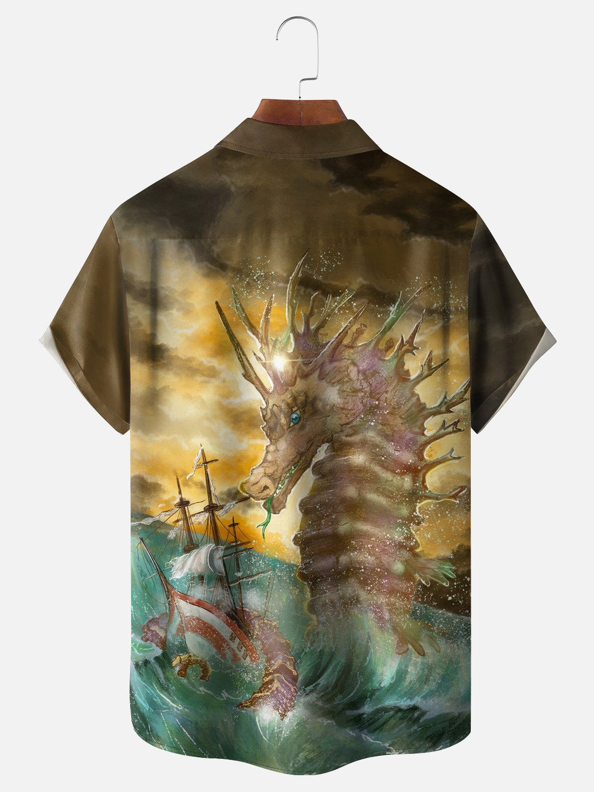 Hardaddy X Artist John Nelson Moisture-wicking Seahorse Sailing Boat Chest Pocket Hawaiian Shirt
