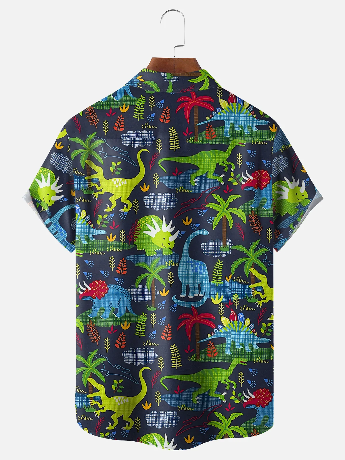 Moisture Wicking Plants Dinosaur Chest Pocket Hawaiian Shirt