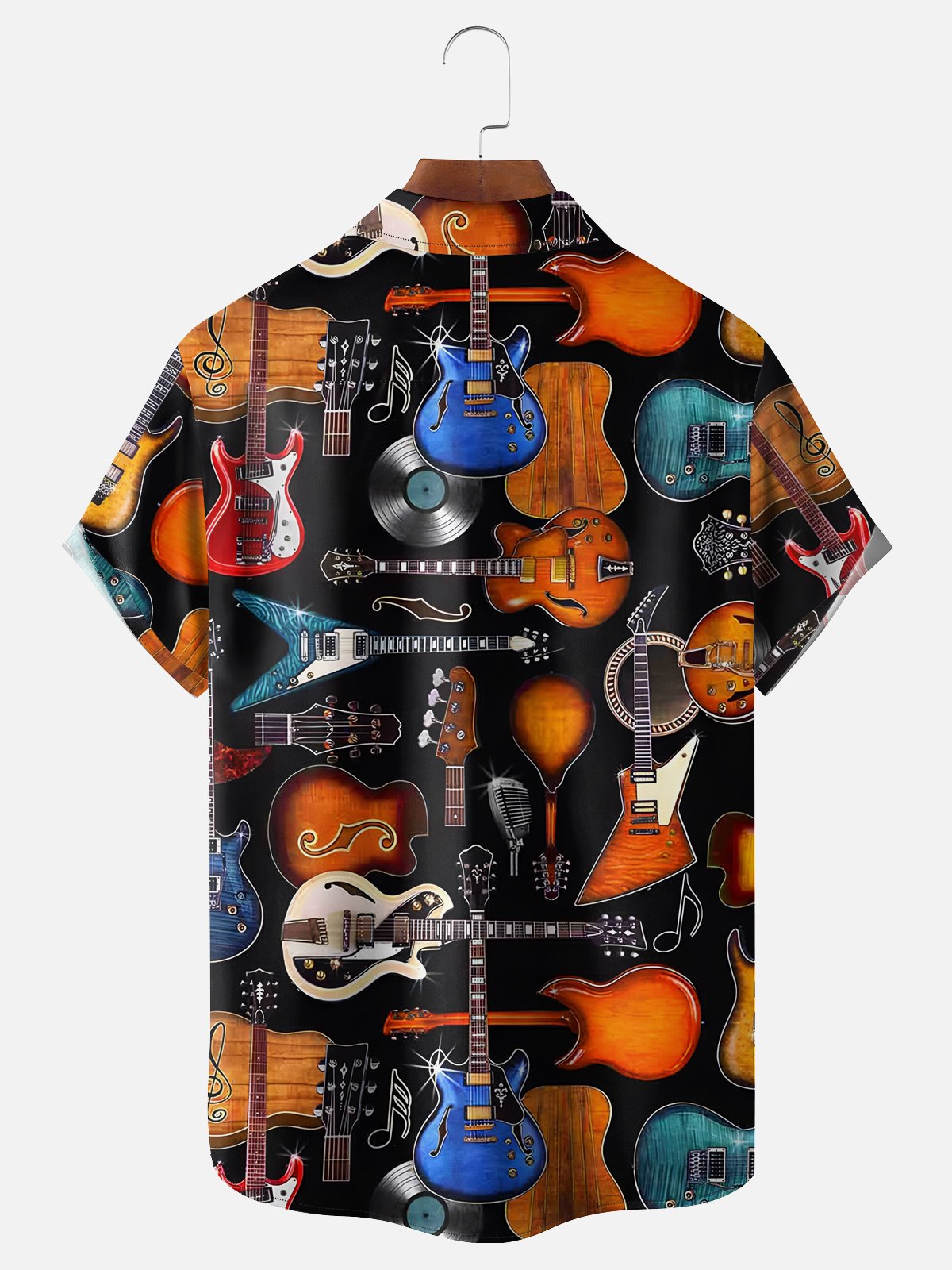 Moisture Wicking Music Guitar Chest Pocket Hawaiian Shirt