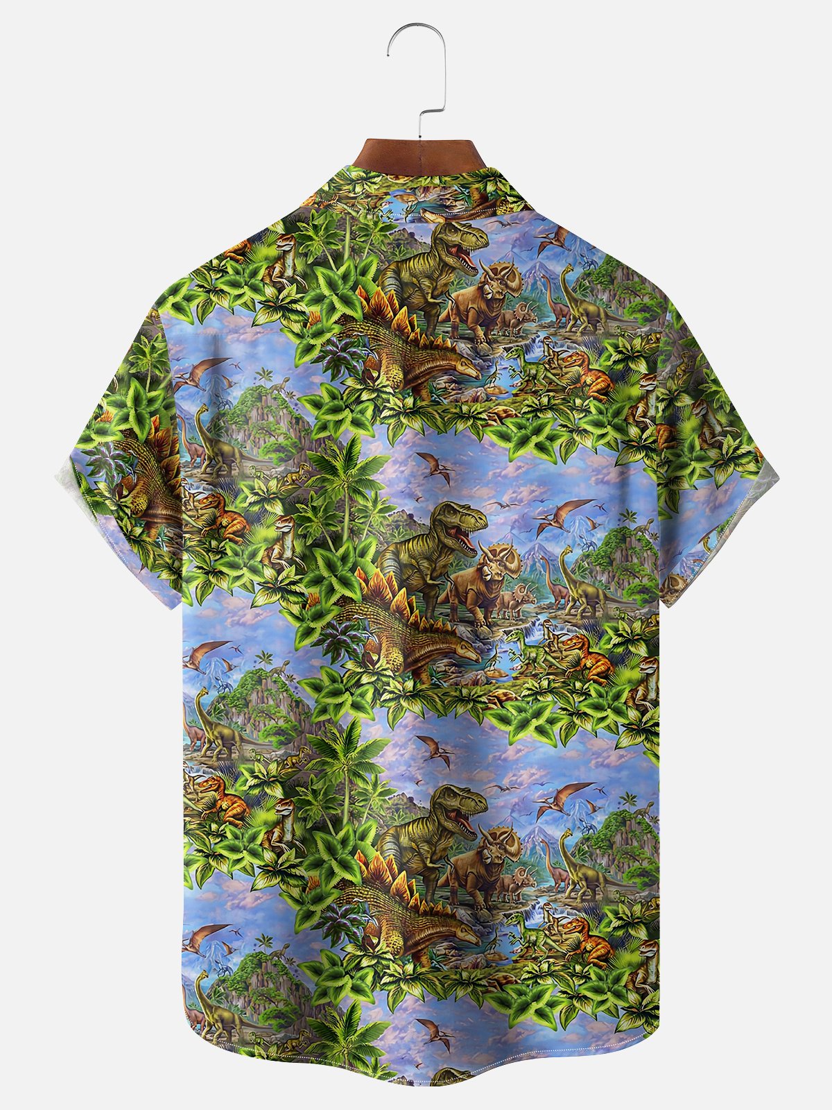 Moisture-Wicking Jurassic Dinosaur Chest Pocket Hawaiian Shirt