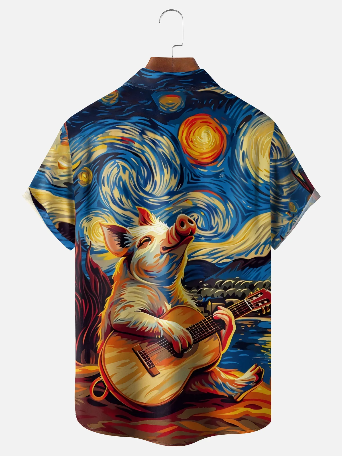 Moisture Wicking Starry Sky Guitar Pig Chest Pocket Hawaiian Shirt