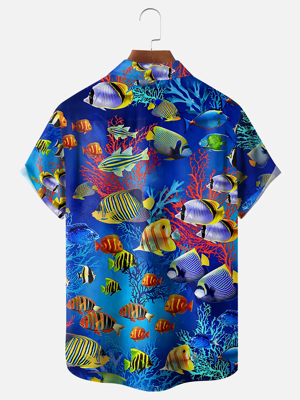 Moisture Wicking Underwater World Fish Chest Pocket Hawaiian Shirt