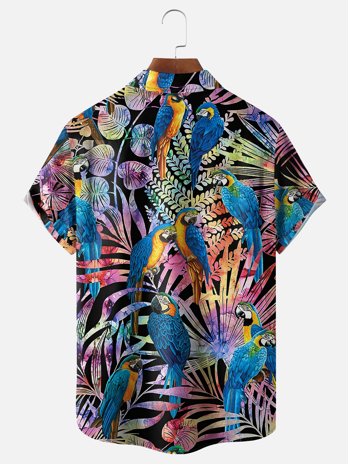 Moisture Wicking Tropical Plants Parrot Chest Pocket Hawaiian Shirt