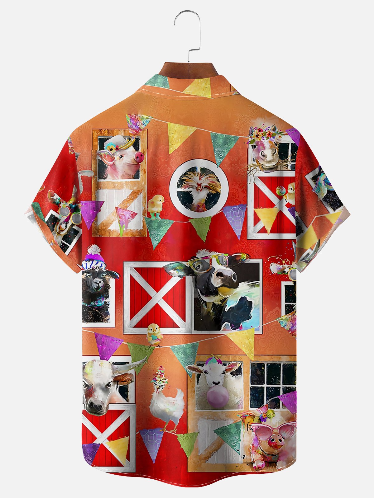 Moisture Wicking Pig Cow Chicken Sheep Chest Pocket Hawaiian Shirt