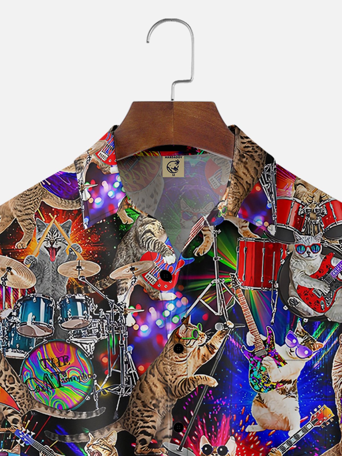 Moisture Wicking Music Guitar Cat Party Chest Pocket Hawaiian Shirt