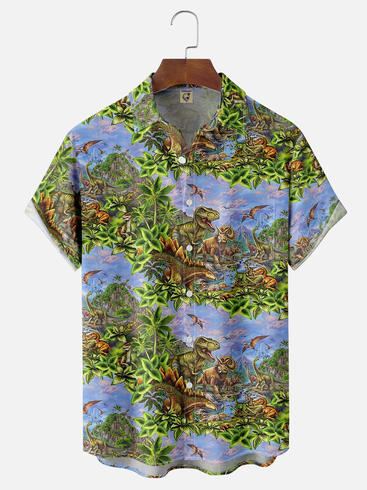 Moisture-Wicking Jurassic Dinosaur Chest Pocket Hawaiian Shirt