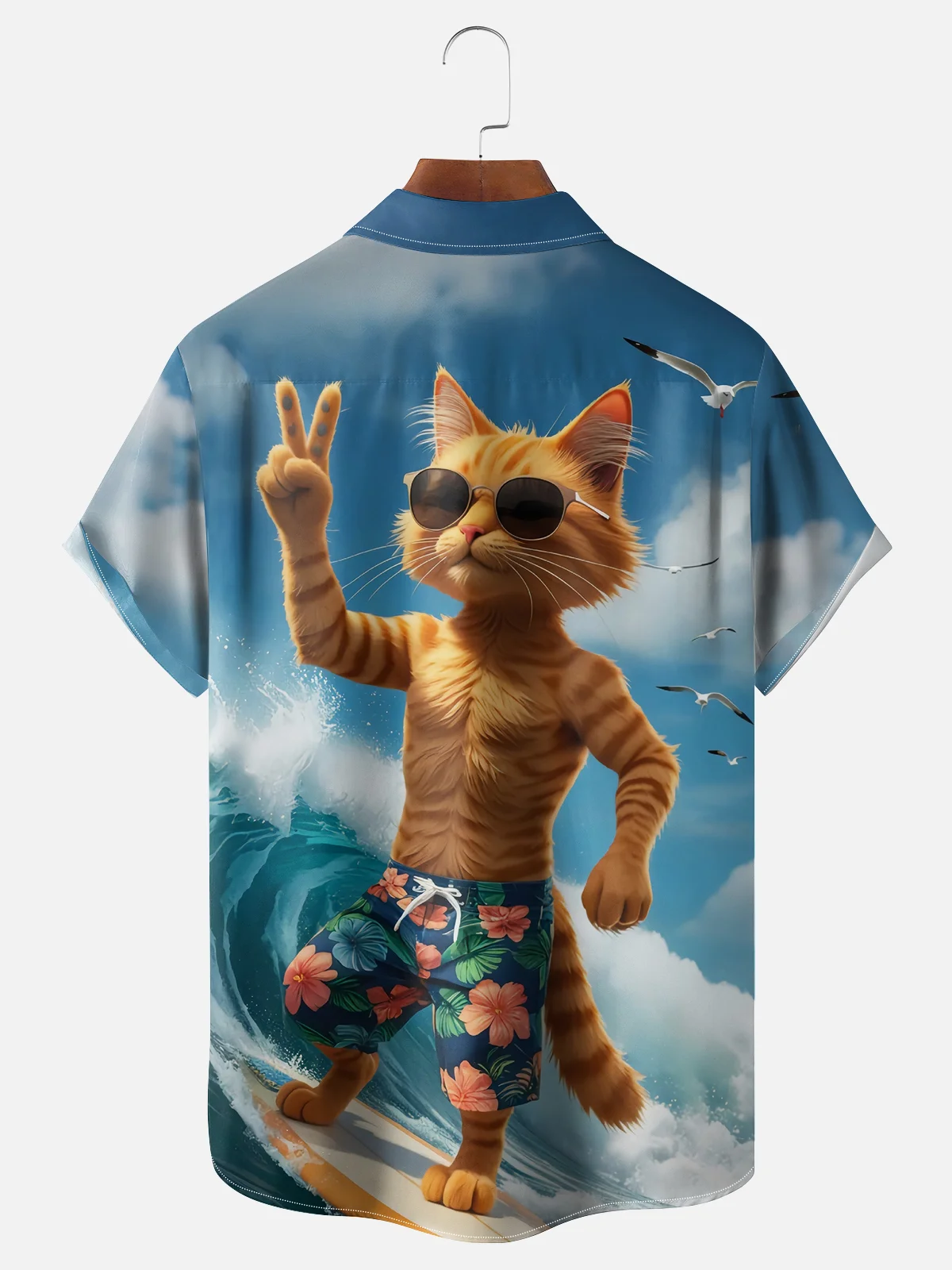 Moisture-Wicking Surf Cat Chest Pocket Hawaiian Shirt