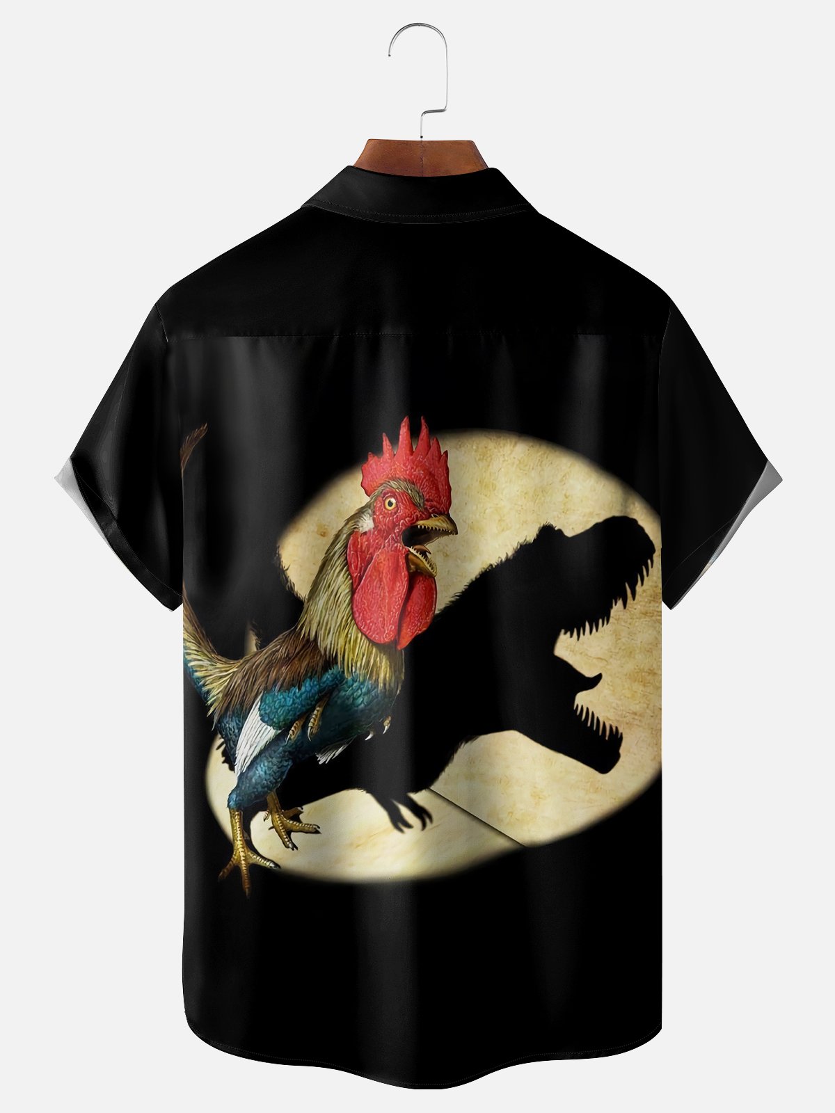 Moisture Wicking Funny Chicken Dinosaur Chest Pocket Hawaiian Shirt