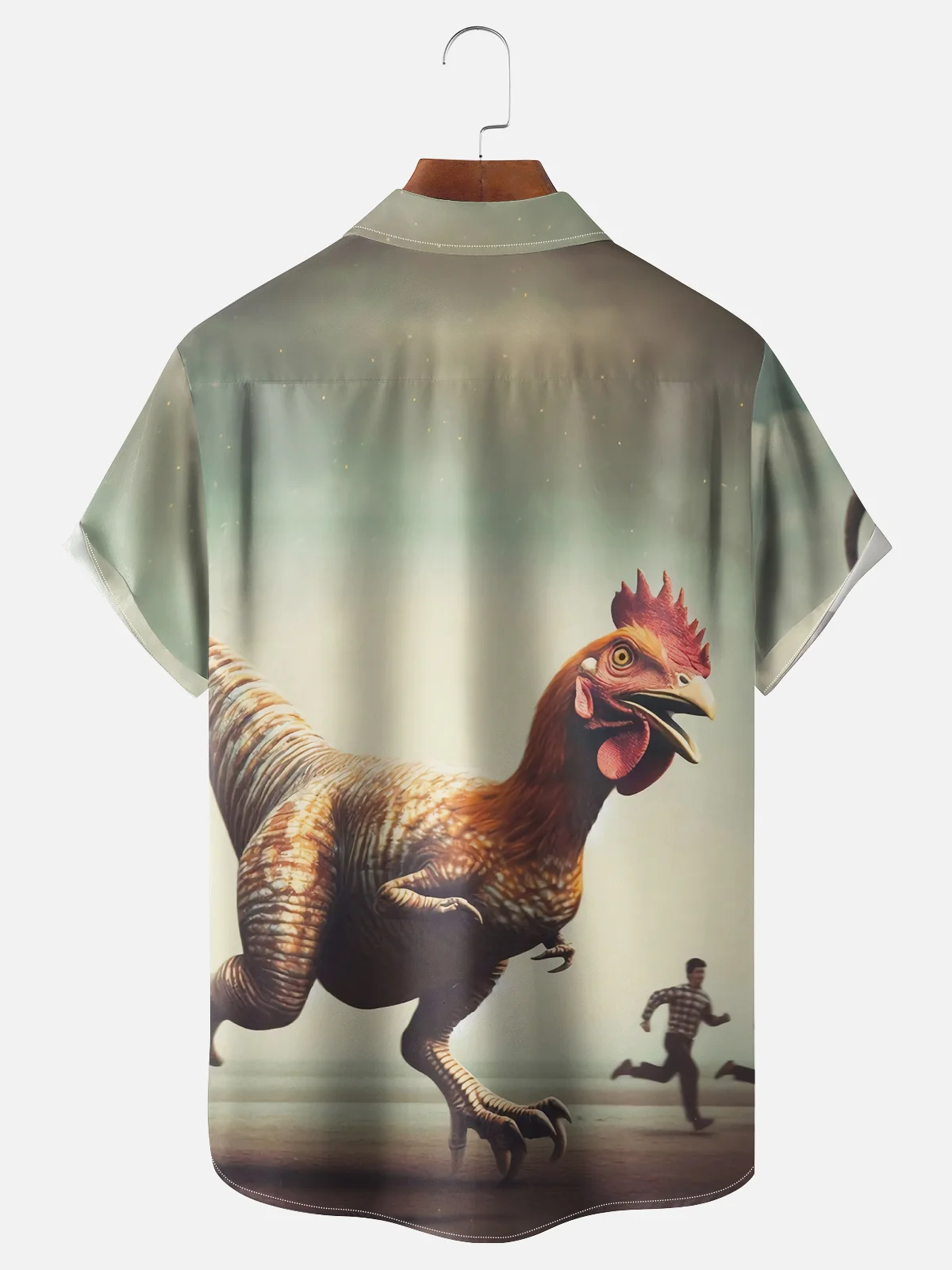 Moisture Wicking Funny Dinosaur Chicken Chest Pocket Hawaiian Shirt