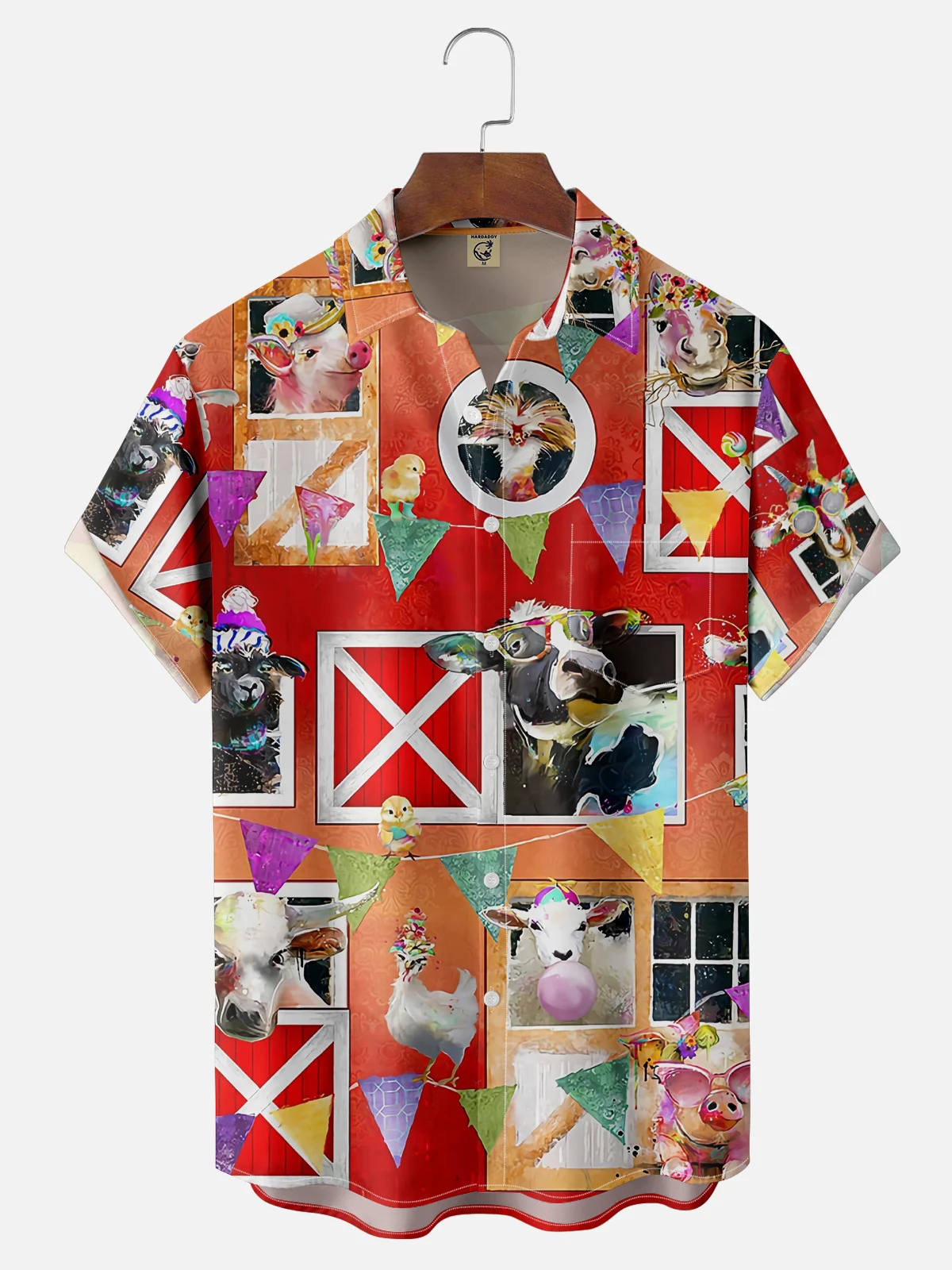 Moisture Wicking Pig Cow Chicken Sheep Chest Pocket Hawaiian Shirt