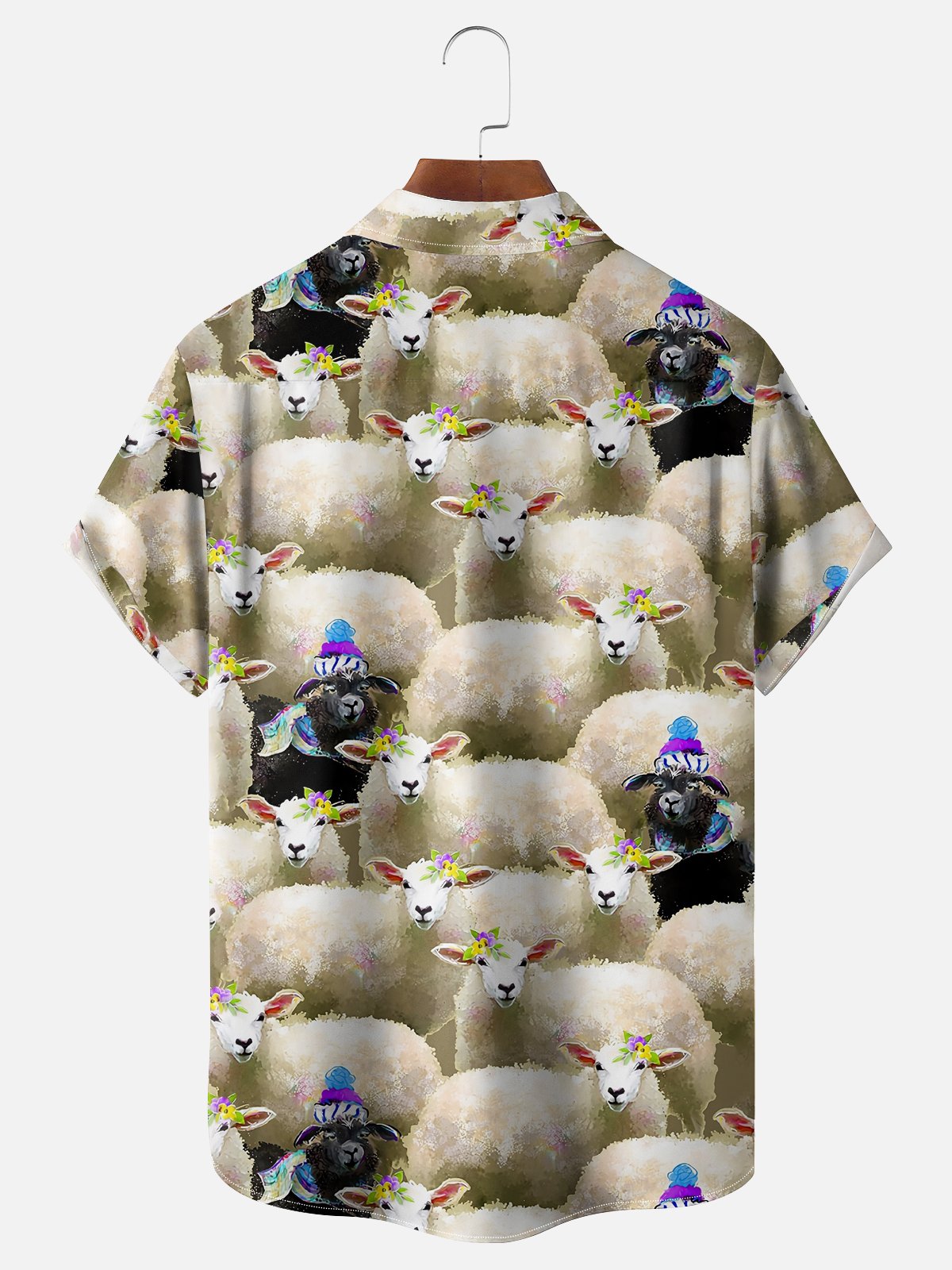 Moisture Wicking Black and White Sheep Chest Pocket Hawaiian Shirt