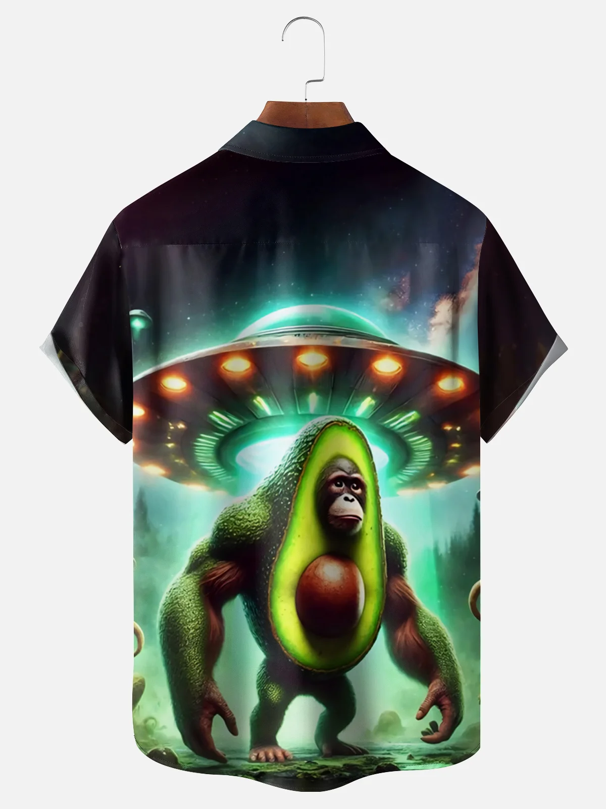 Moisture Wicking Alien UFO Avocado Gorilla Chest Pocket Hawaiian Shirt