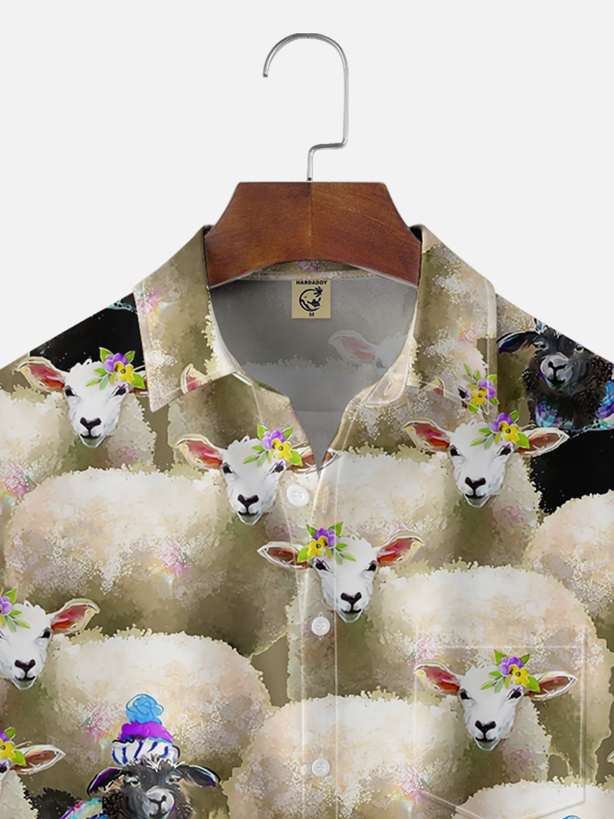 Moisture Wicking Black and White Sheep Chest Pocket Hawaiian Shirt