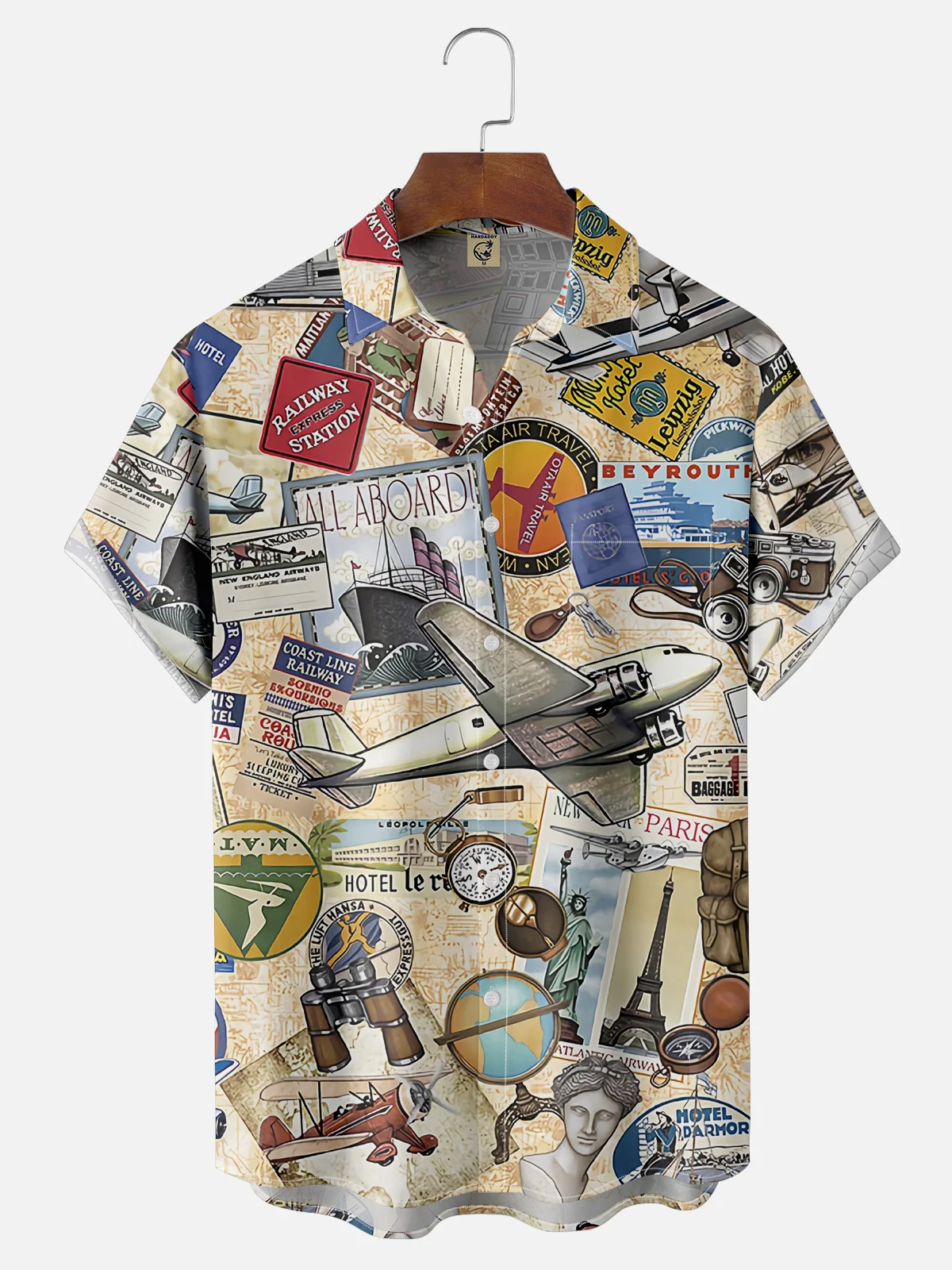 Moisture-Wicking Vintage Vacation City Chest Pocket Hawaiian Shirt