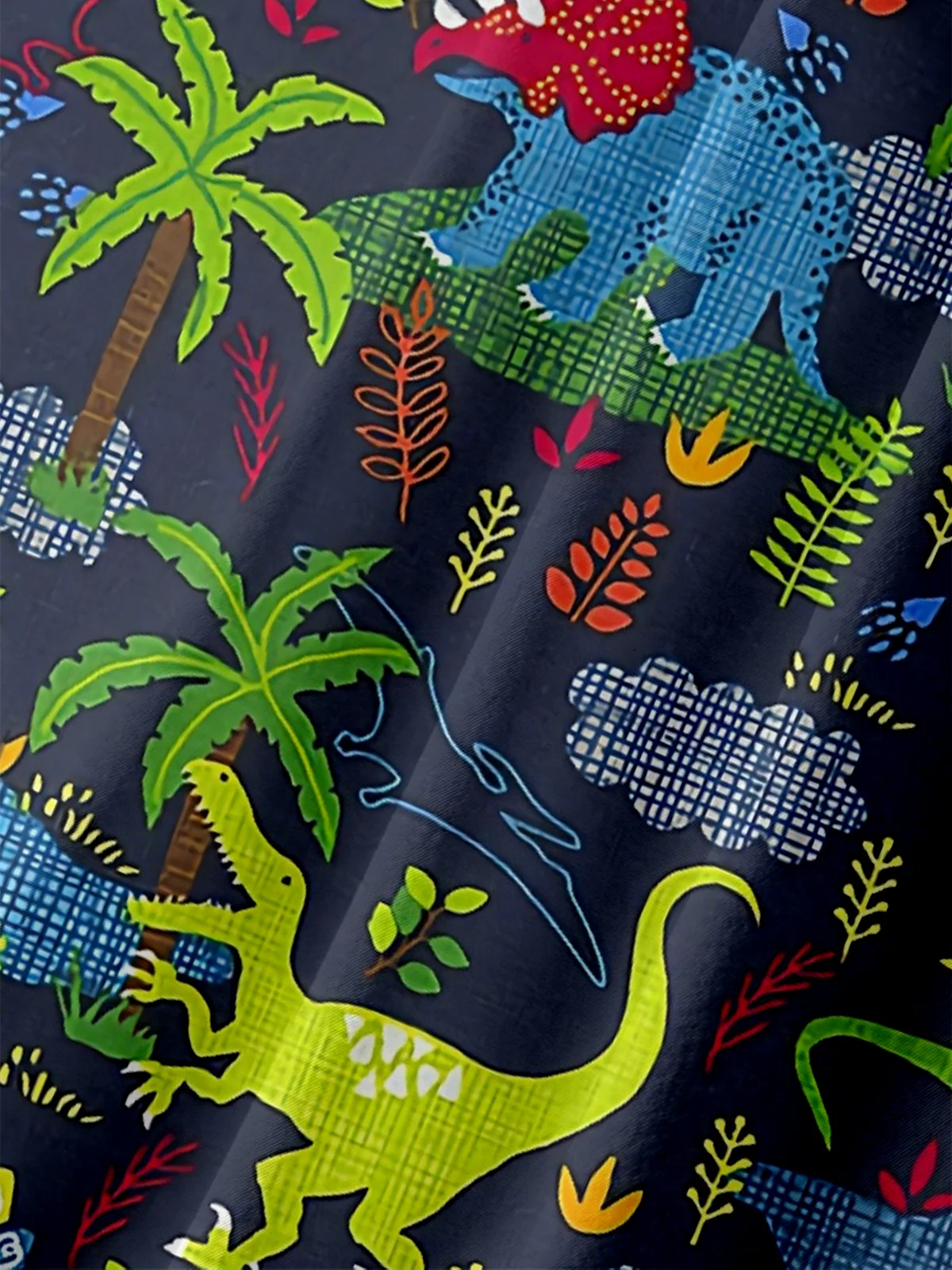 Moisture Wicking Plants Dinosaur Chest Pocket Hawaiian Shirt