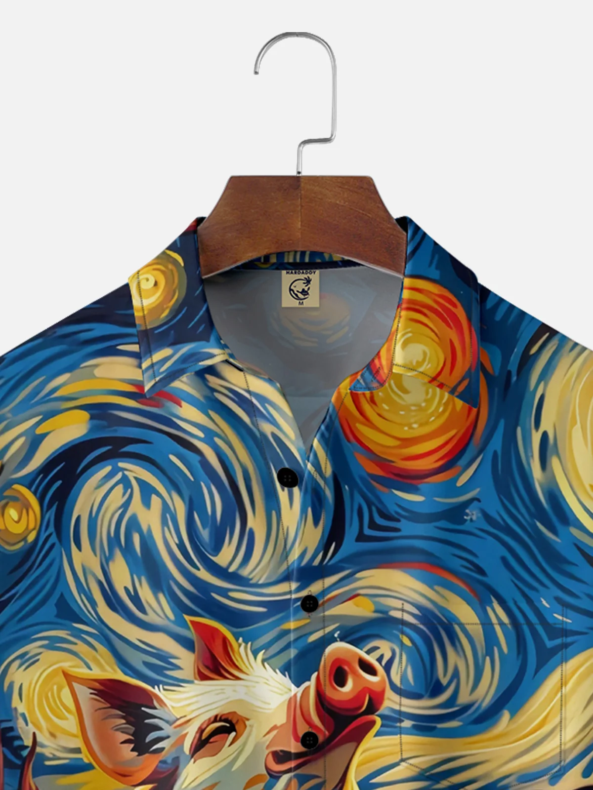 Moisture Wicking Starry Sky Guitar Pig Chest Pocket Hawaiian Shirt