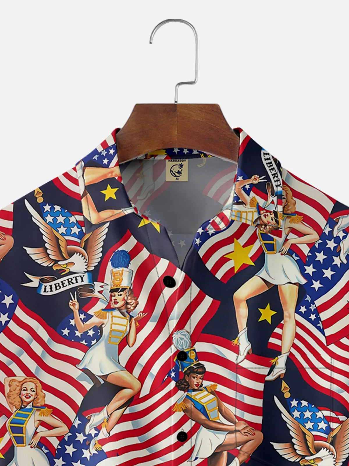Moisture Wicking USA Flag Girl Chest Pocket Hawaii Shirt