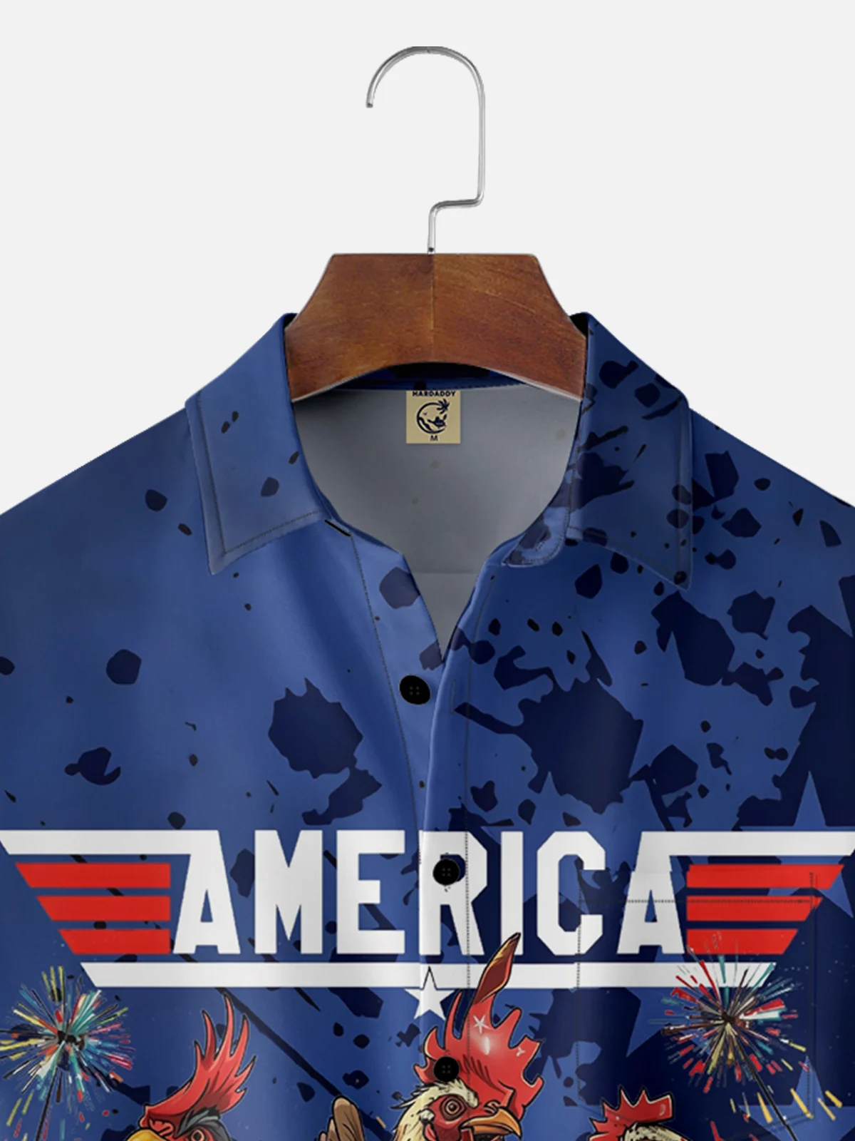 Tall Size Moisture-wicking Independence Day Rooster American Flag Chest Pocket Casual Shirt