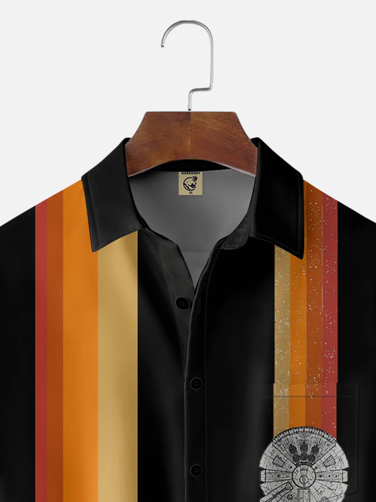Tall Size Moisture-wicking Star Spacecraft Chest Pocket Bowling Shirt