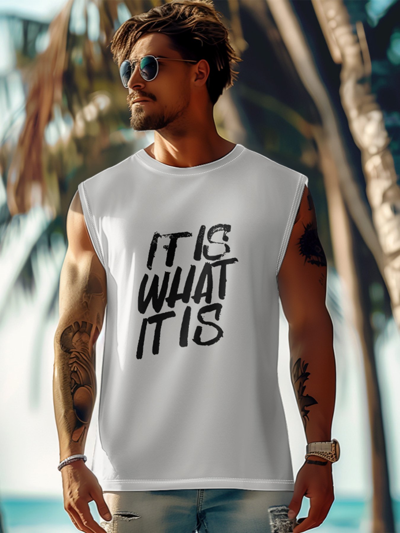 Mens Crewneck Tank Tops It Is What It Is Beach Sleeveless Shirt