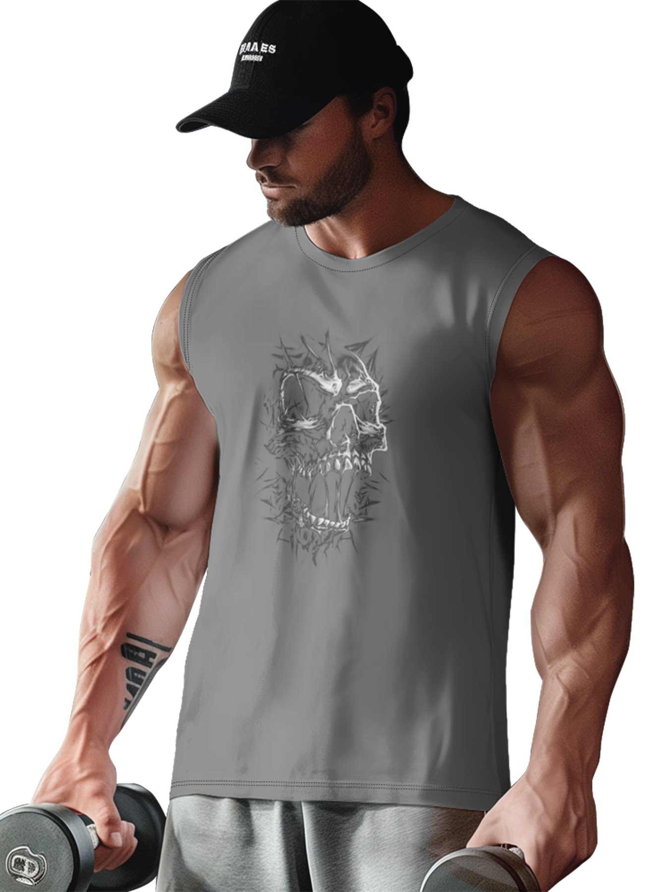 Mens Crewneck Tank Tops Rock Music Skull Beach Sleeveless Shirt