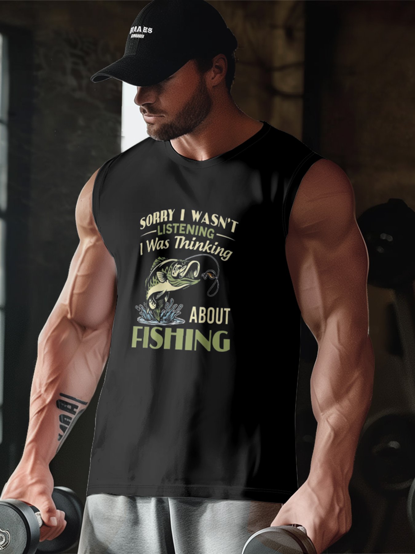 Mens Crewneck Tank Tops Fishing Beach Sleeveless Shirt