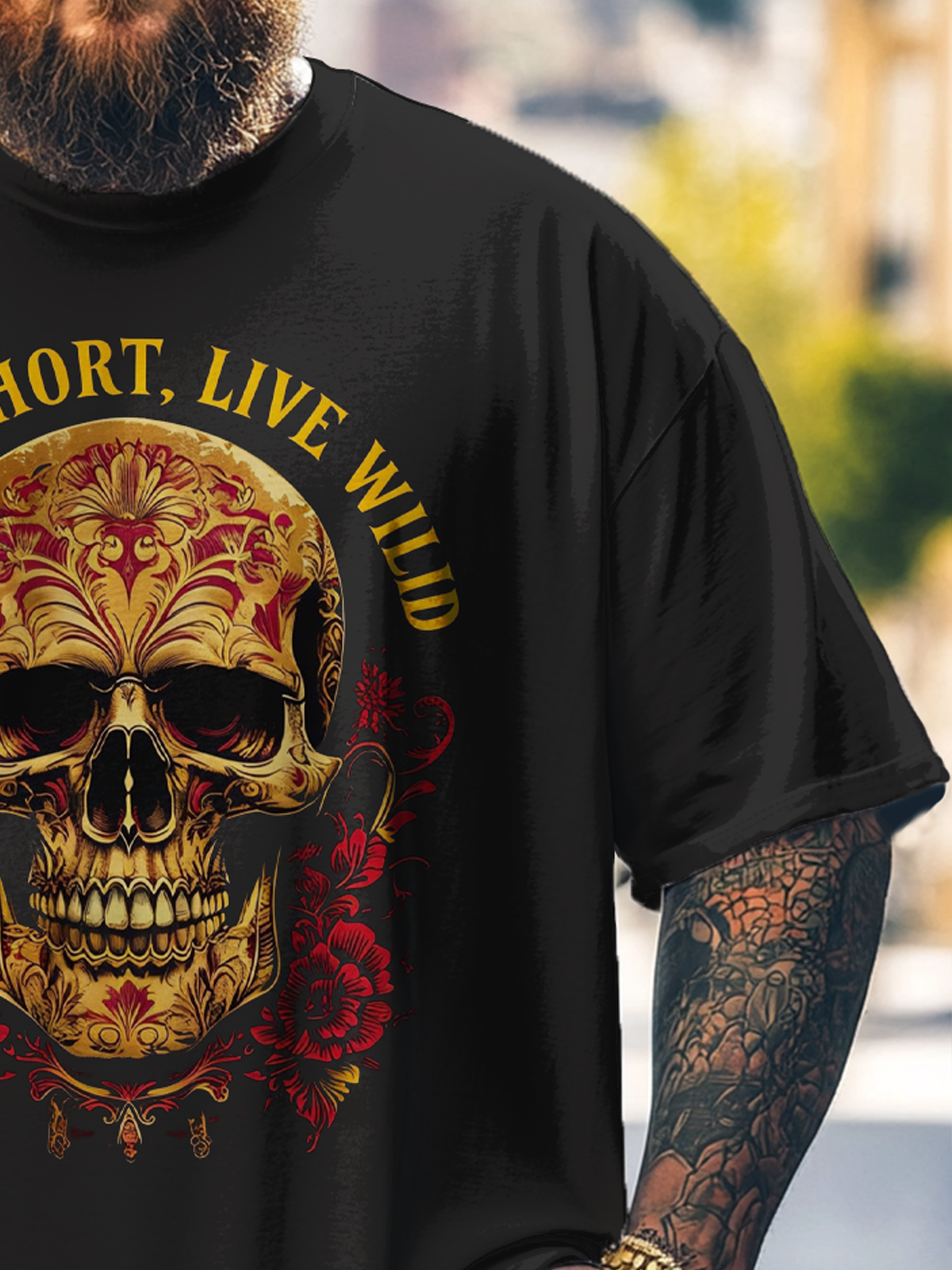 Big Size Men's  Rock Punk Skull Art Loose Fit T-shirt