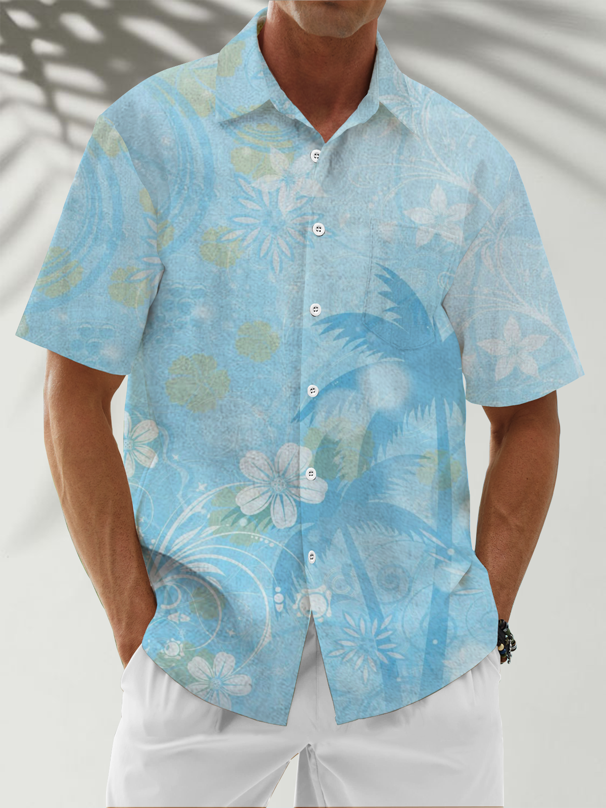 Moisture Wicking Gradient Coconut Tree Chest Pocket Hawaiian Shirt