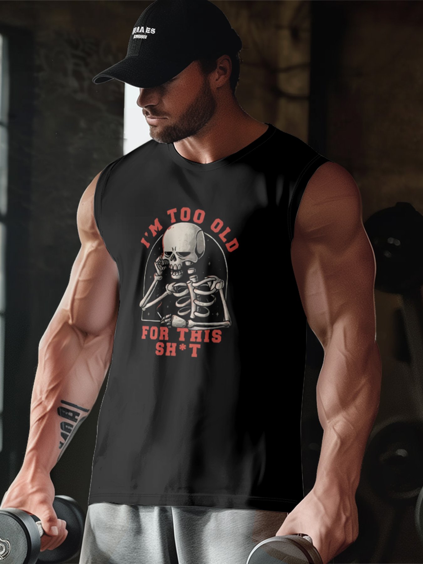 Mens Crewneck Tank Tops Im Too Old For This Shit Beach Sleeveless Shirt