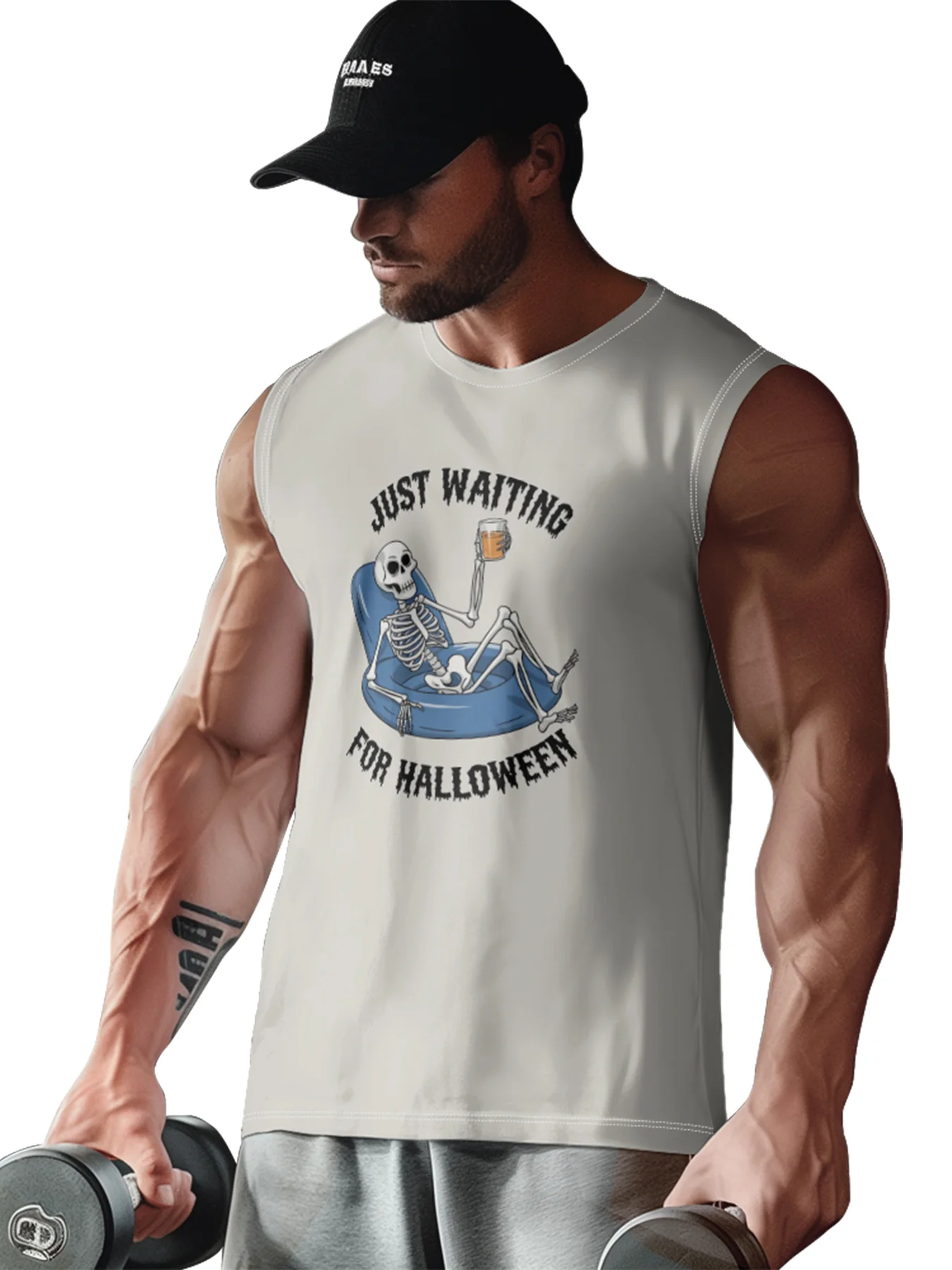 Mens Crewneck Tank Tops Halloween Skull Beach Sleeveless Shirt