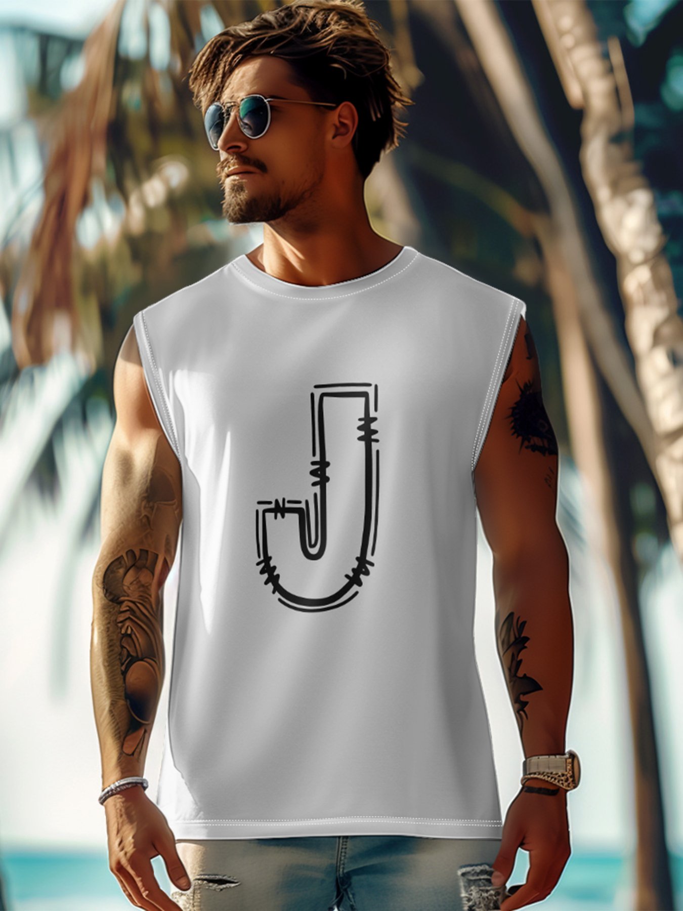 Mens Crewneck Tank Tops J For Jesus Beach Sleeveless Shirt