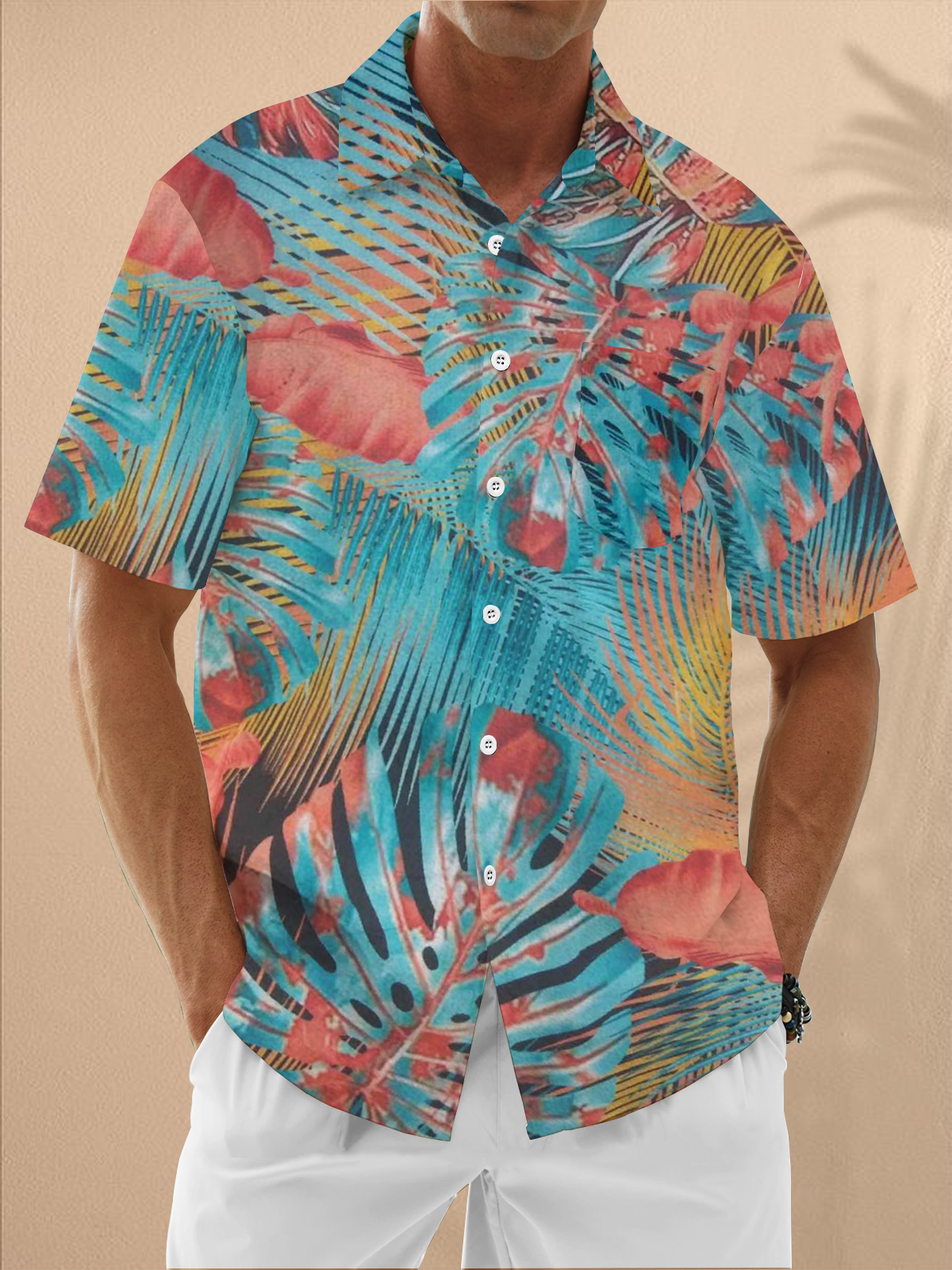 Moisture Wicking Tropical Floral Chest Pocket Hawaiian Shirt