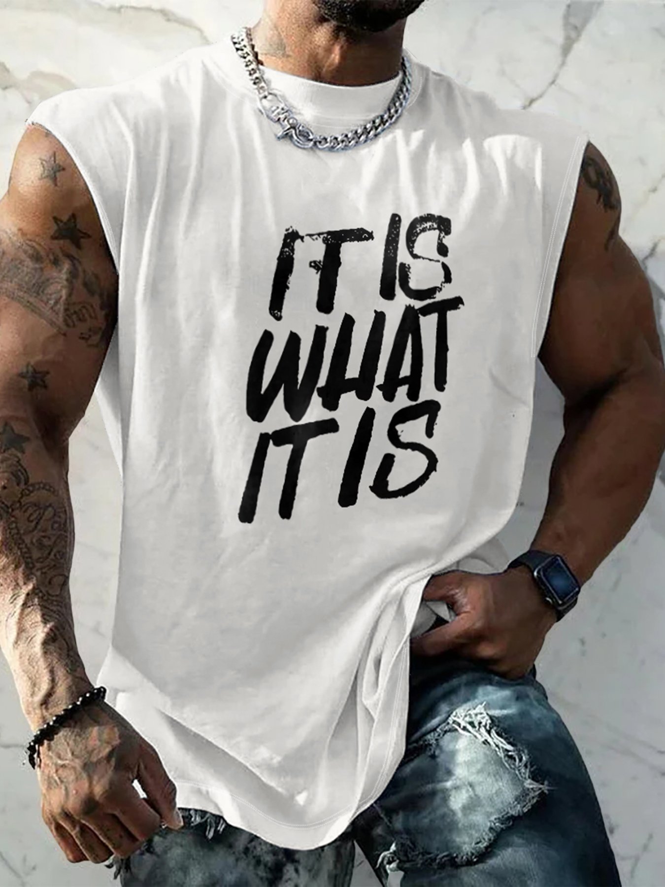Mens Crewneck Tank Tops It Is What It Is Beach Sleeveless Shirt