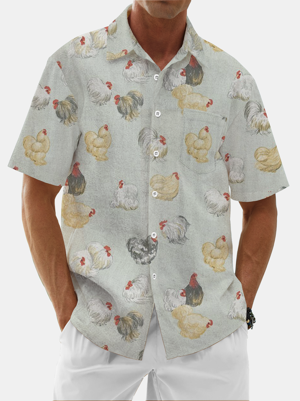 Moisture Wicking Chicken Chest Pocket Hawaiian Shirt