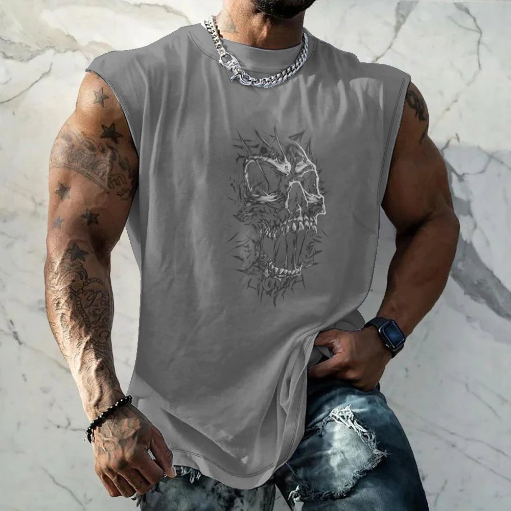 Mens Crewneck Tank Tops Rock Music Skull Beach Sleeveless Shirt