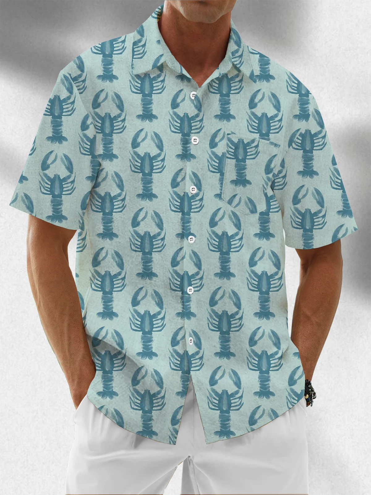 Moisture Wicking Lobster Chest Pocket Hawaiian Shirt