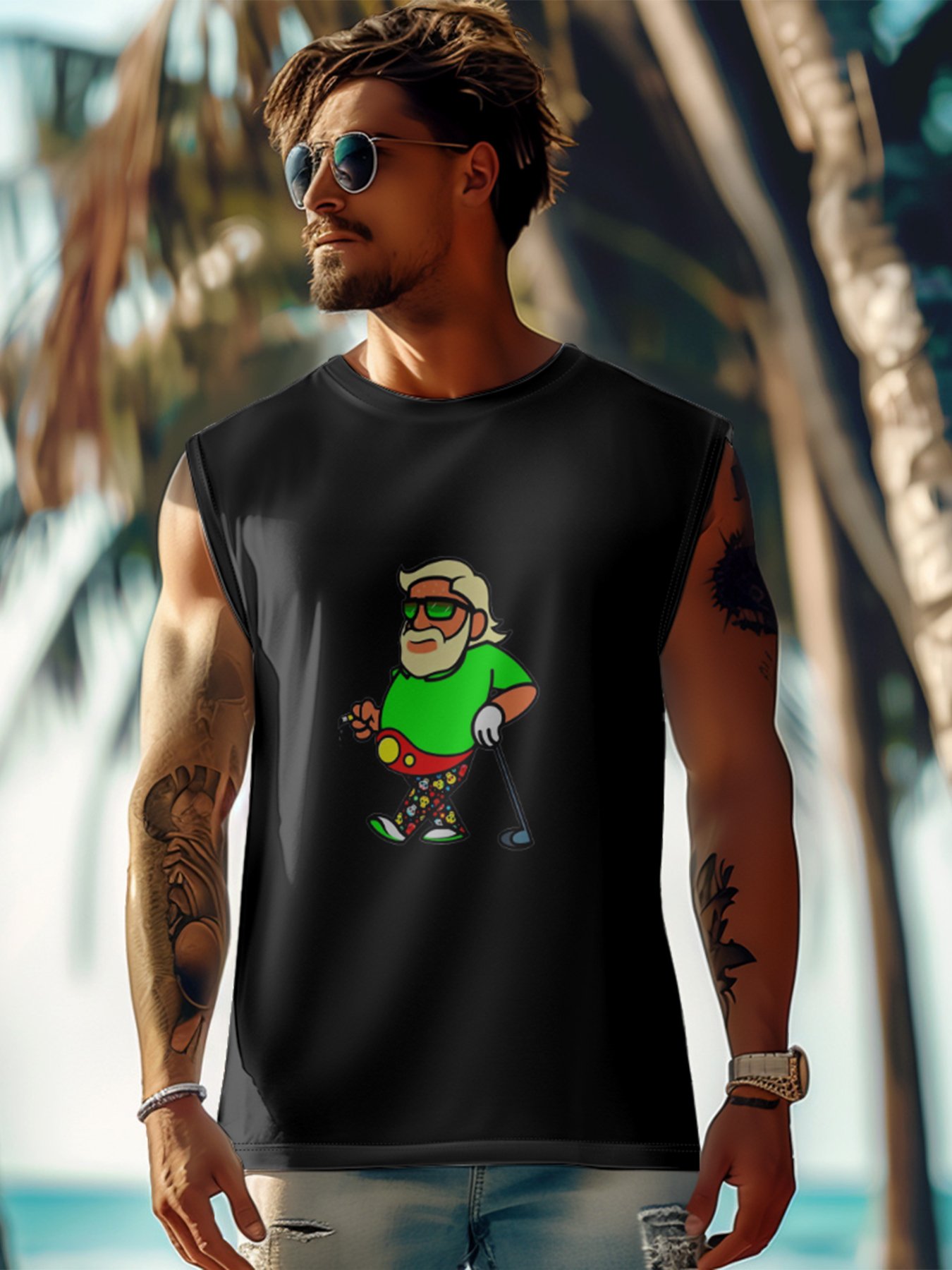 Mens Crewneck Tank Tops Golf Beach Sleeveless Shirt