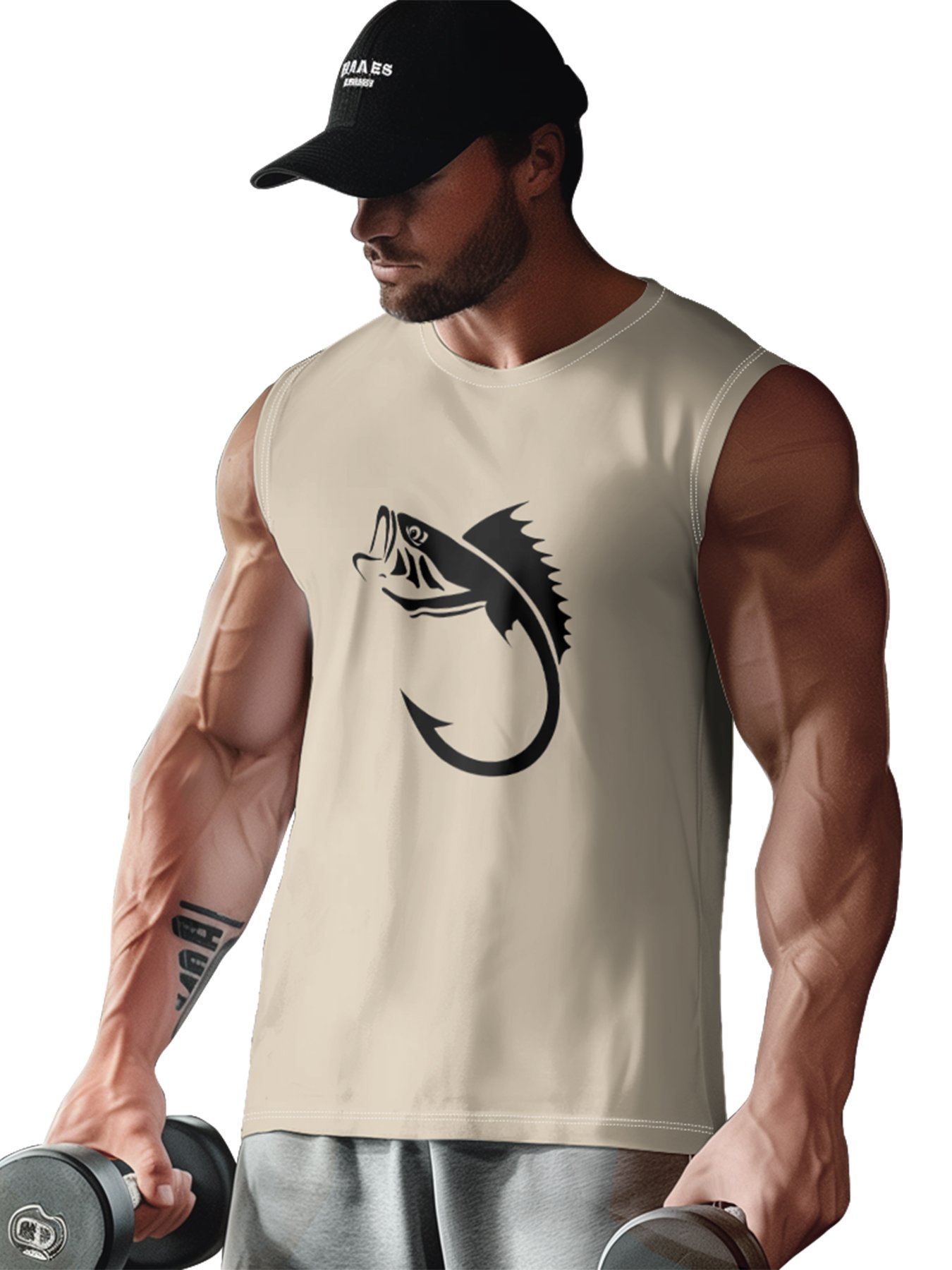 Mens Crewneck Tank Tops Fishhook Beach Sleeveless Shirt