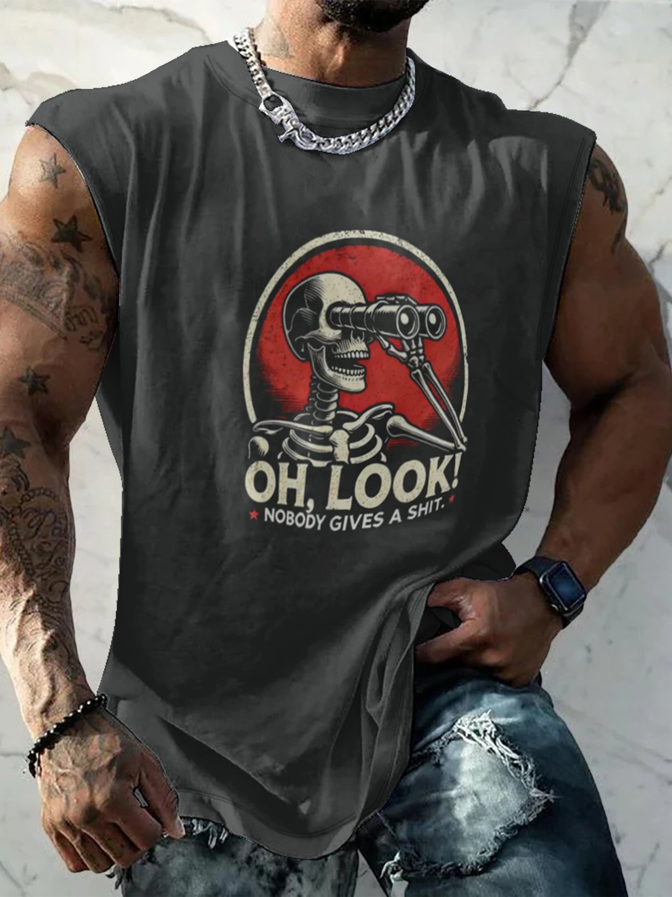 Mens Crewneck Tank Tops Oh Look Nobody Gives A Shit Beach Sleeveless Shirt