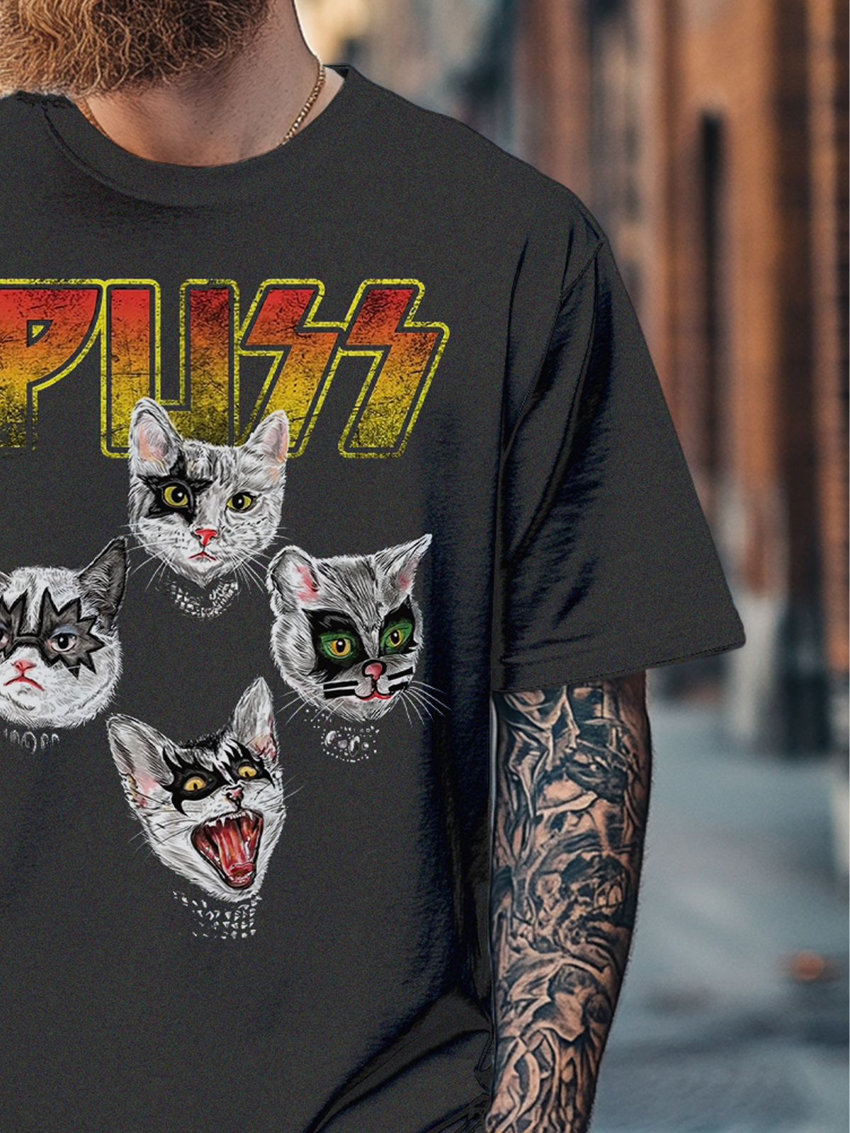 Men's Rock Punk Cats Band Fitted T-shirts