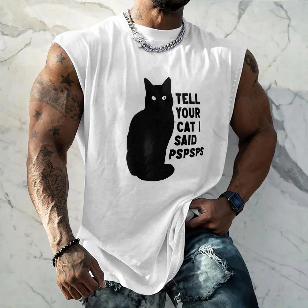 Mens Crewneck Tank Tops Black Cat Beach Sleeveless Shirt