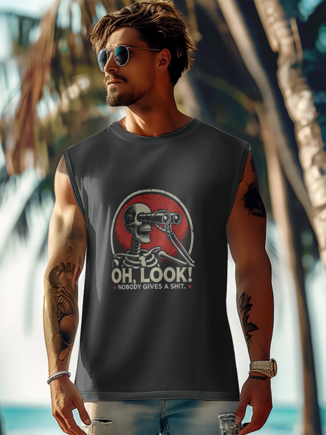 Mens Crewneck Tank Tops Oh Look Nobody Gives A Shit Beach Sleeveless Shirt